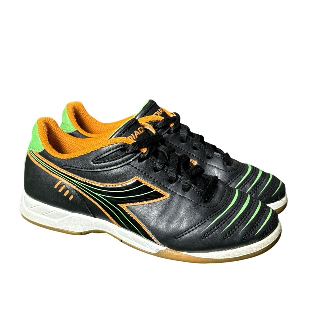 Diadora Cattura ID JR Black Green Orange Soccer Shoes 170539 Kids Size 2.5Y